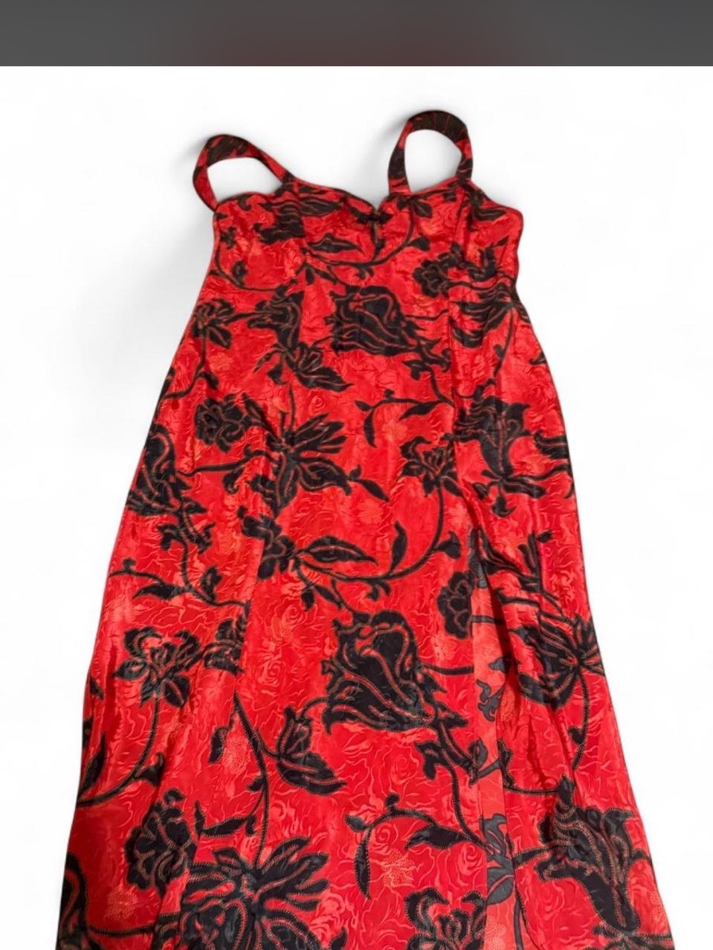 Red Floral Maxi Dress with Black Velvet Burnout